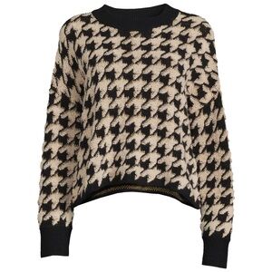 Max Studio Cropped Boxy Houndstooth Sweater